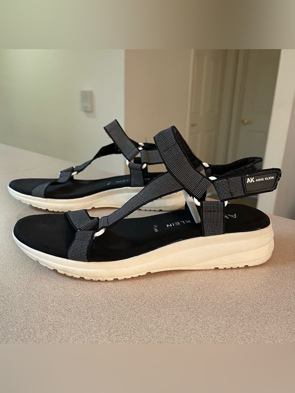 Anne Klein Black and White Platform Sport Sandals